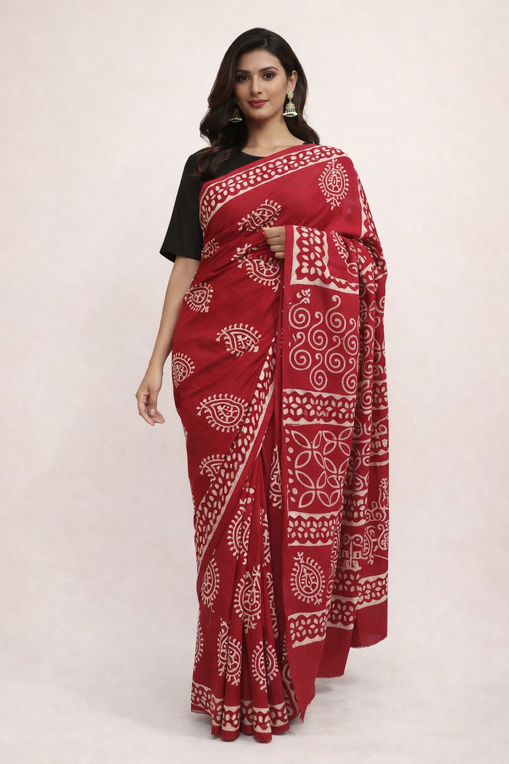 Gulnaar Red Hand Block Saree
