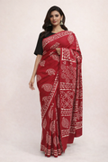 Gulnaar Red Hand Block Saree