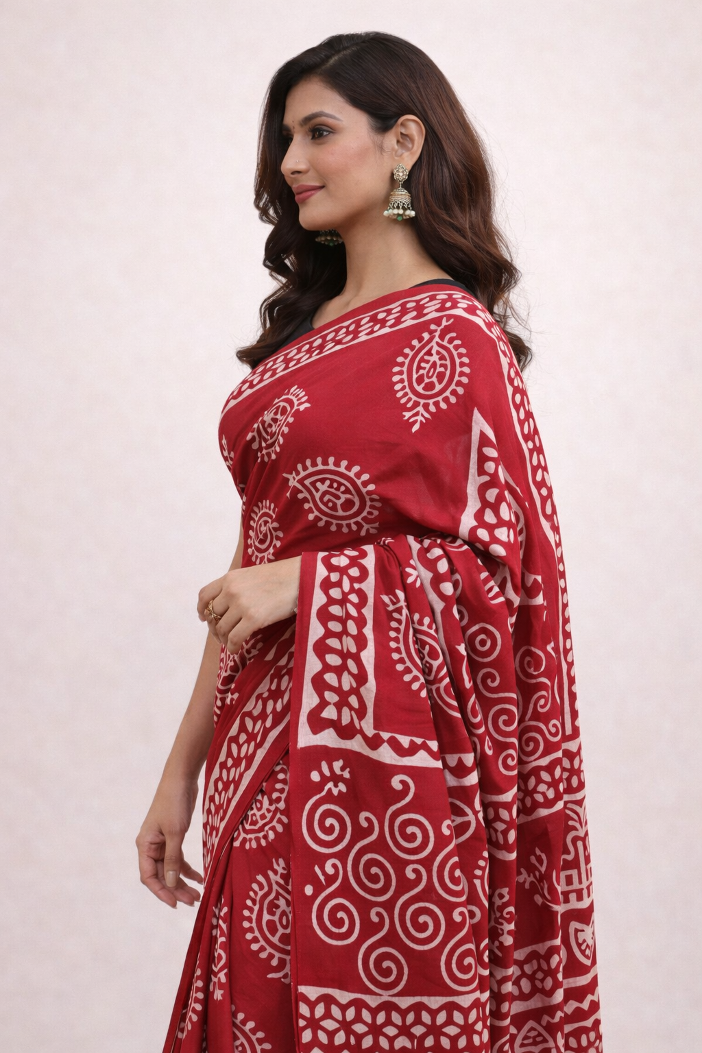 Gulnaar Red Hand Block Saree