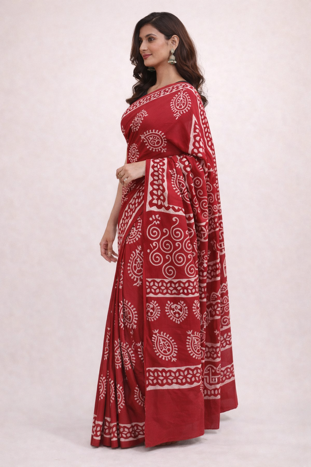 Gulnaar Red Hand Block Saree