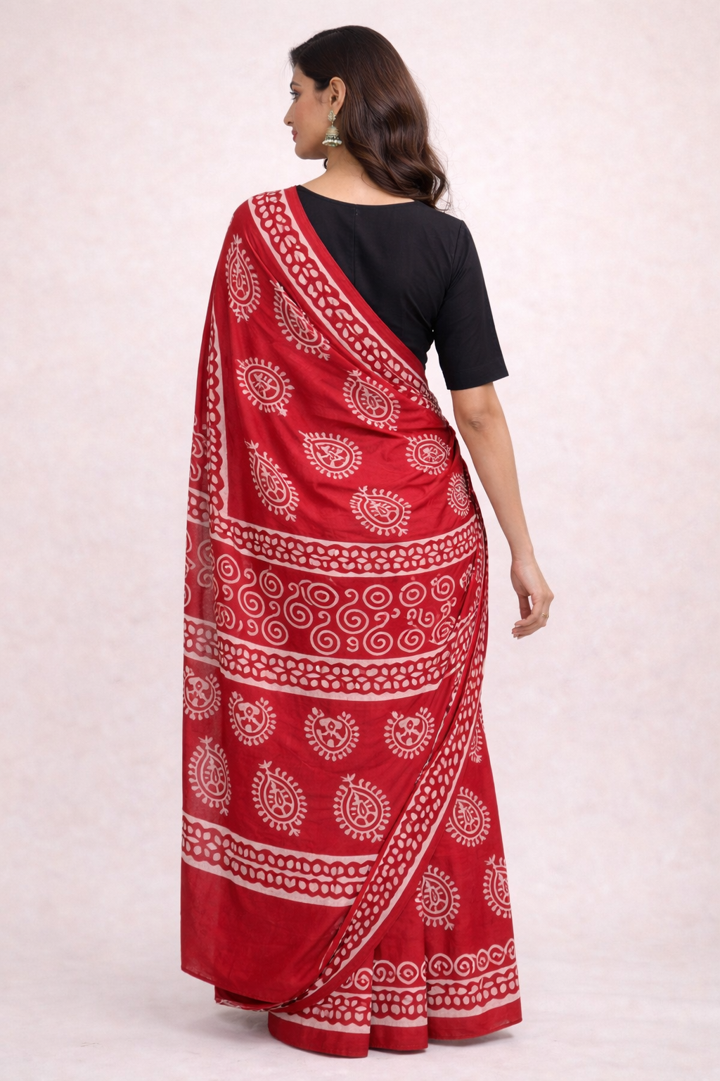 Gulnaar Red Hand Block Saree