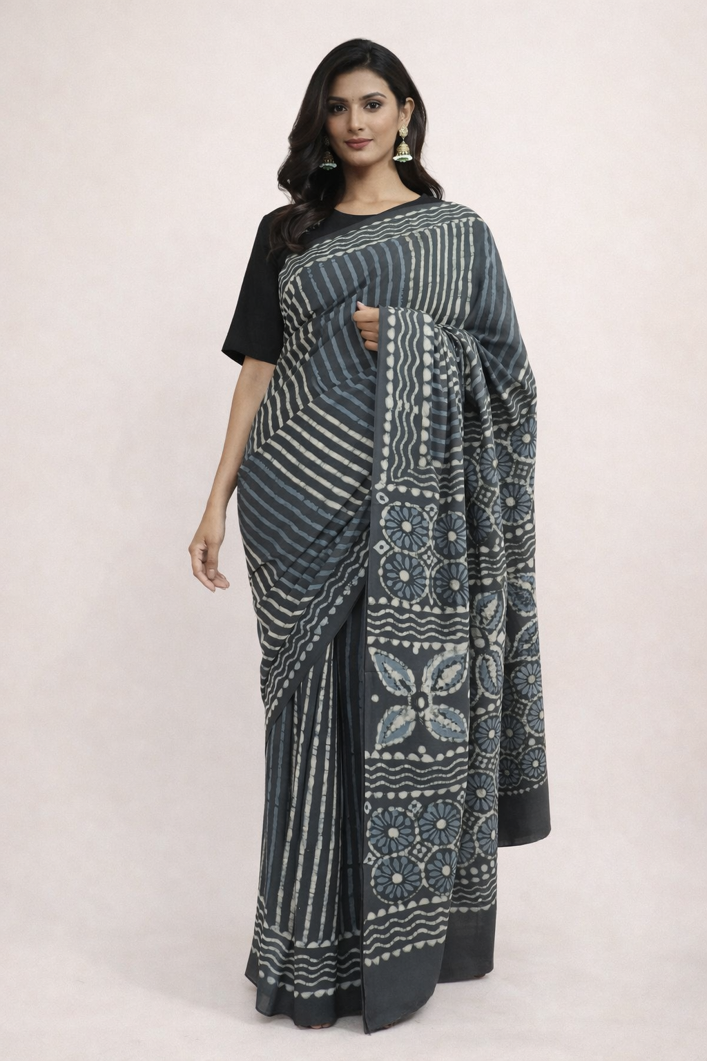 Dhara Slate Hand Block Saree