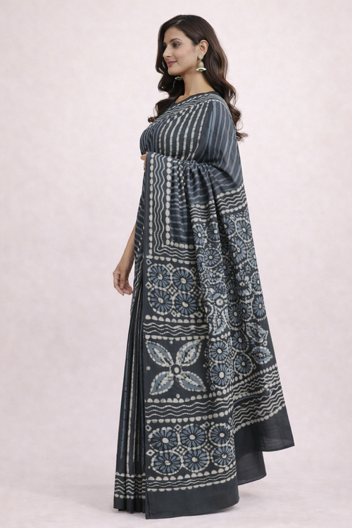 Dhara Slate Hand Block Saree