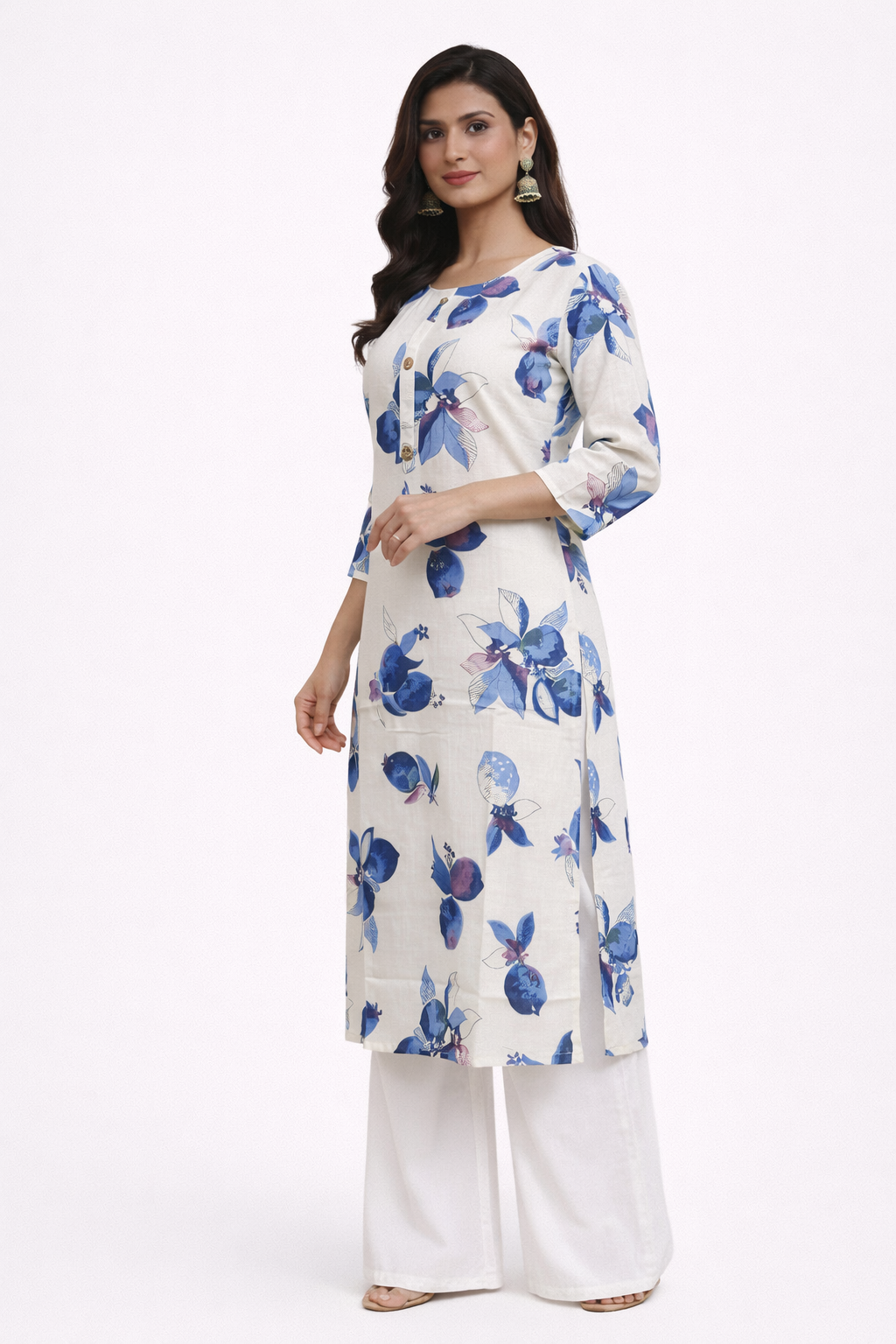 Ivory Bloom Long Kurti - White kurti