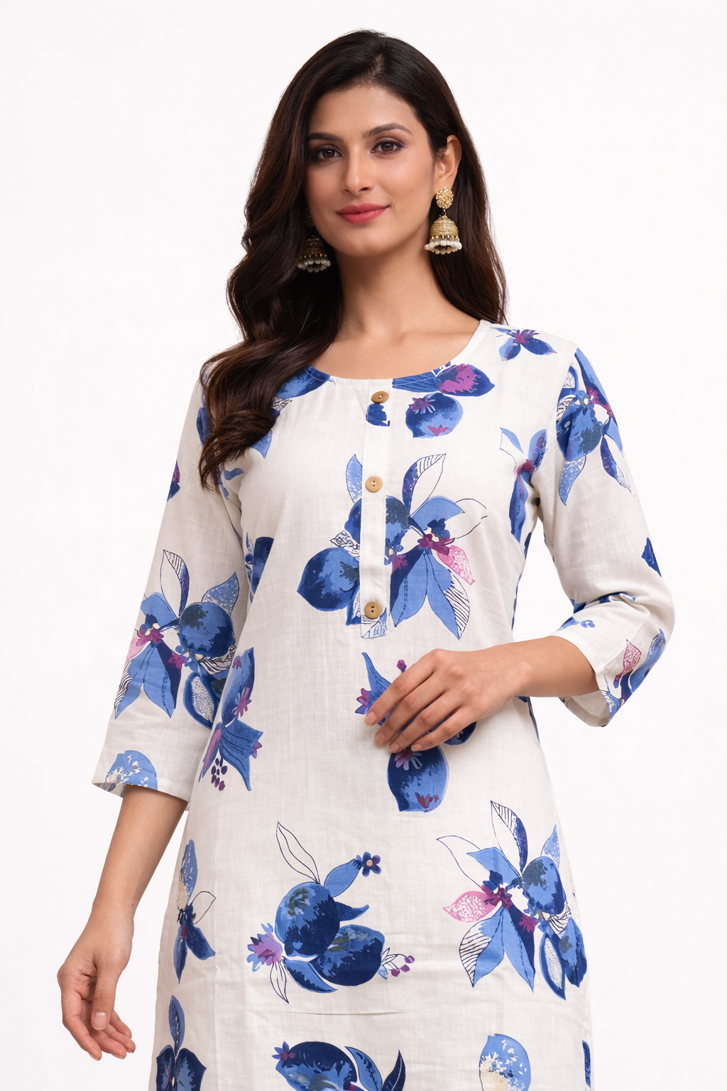 Ivory Bloom Long Kurti - White kurti