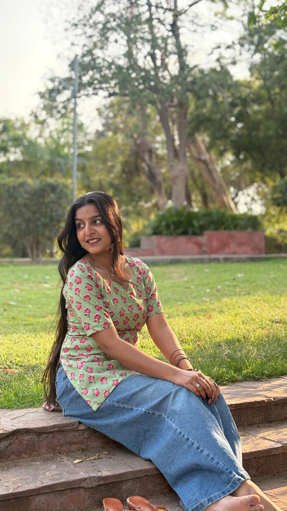 BLUSH BLOOM GREEN KURTI