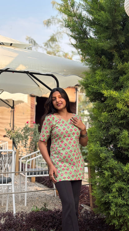 BLUSH BLOOM GREEN KURTI